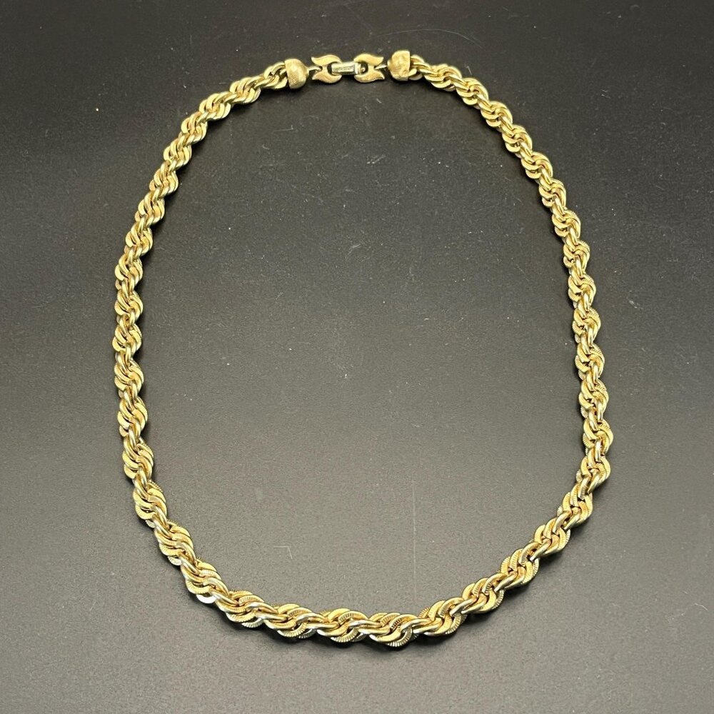 Vintage Monet Twisted Rope Chain // Gold Tone // 21" Long // Textured Links
